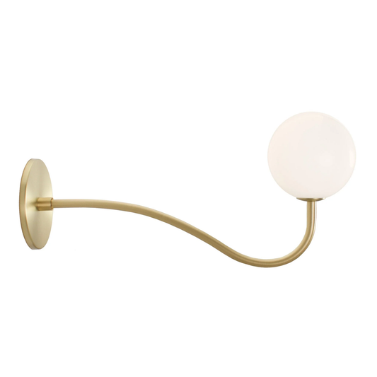 Curved Wall Light – Solid Brass with Opal Glass Globe