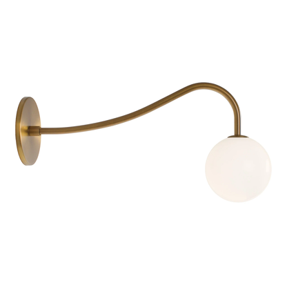 Curved Wall Light – Solid Brass with Opal Glass Globe