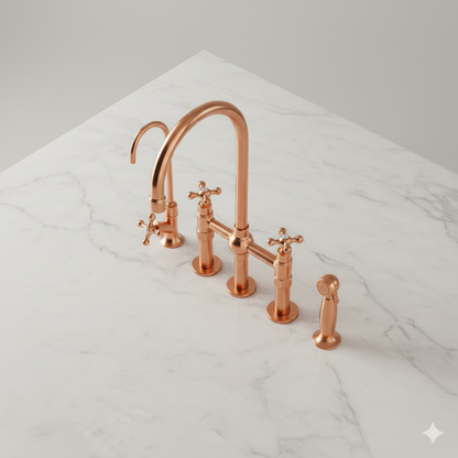 Kitchen Faucet Set – Solid Copper – Dual Handle with Side Sprayer & Filter Tap