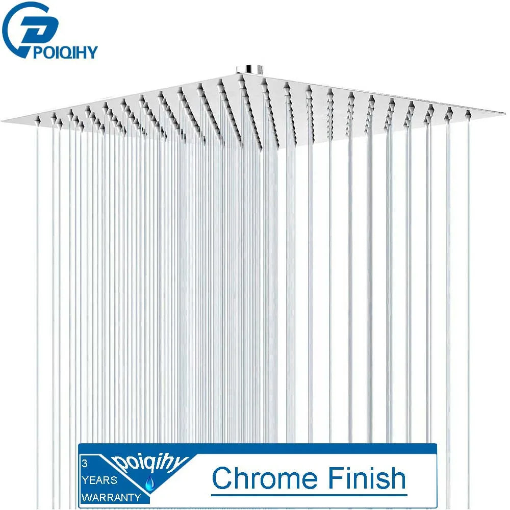 POIQIHY Ultrathin Golden Shower Head 16" Stainless Steel Rainfall Shower Faucet Head Bathroom Black Large Flow Showerhead Faucet