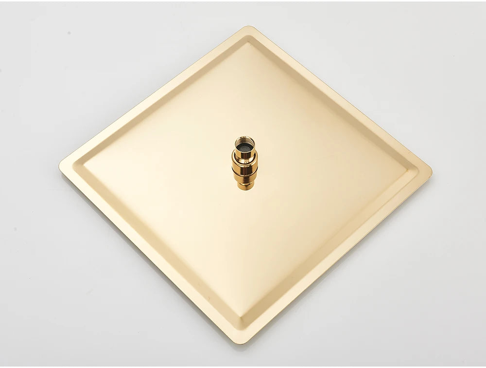 POIQIHY Ultrathin Golden Shower Head 16" Stainless Steel Rainfall Shower Faucet Head Bathroom Black Large Flow Showerhead Faucet