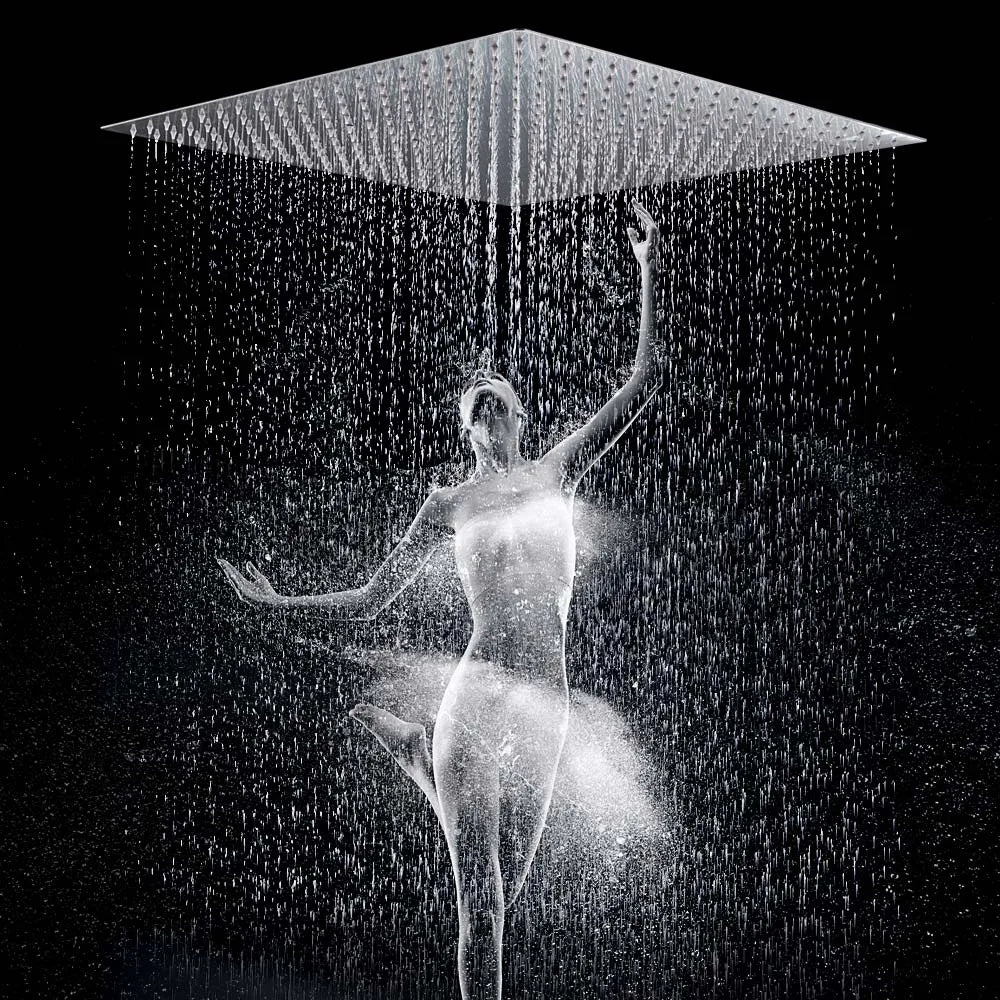 POIQIHY Ultrathin Golden Shower Head 16" Stainless Steel Rainfall Shower Faucet Head Bathroom Black Large Flow Showerhead Faucet