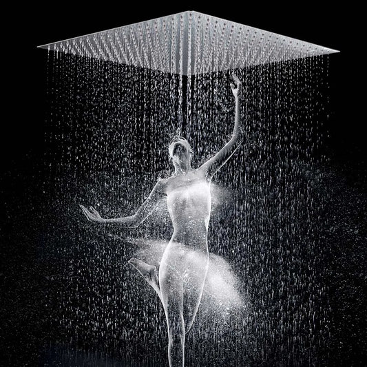 POIQIHY Ultrathin Golden Shower Head 16" Stainless Steel Rainfall Shower Faucet Head Bathroom Black Large Flow Showerhead Faucet