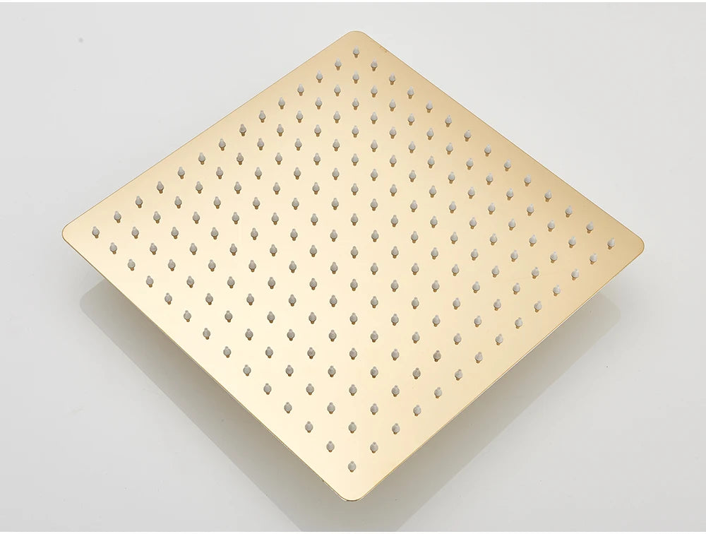 POIQIHY Ultrathin Golden Shower Head 16" Stainless Steel Rainfall Shower Faucet Head Bathroom Black Large Flow Showerhead Faucet