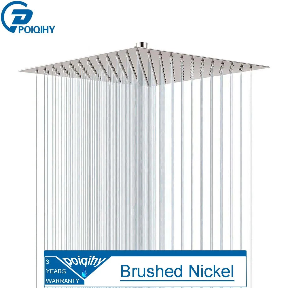 POIQIHY Ultrathin Golden Shower Head 16" Stainless Steel Rainfall Shower Faucet Head Bathroom Black Large Flow Showerhead Faucet