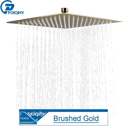 POIQIHY Ultrathin Golden Shower Head 16" Stainless Steel Rainfall Shower Faucet Head Bathroom Black Large Flow Showerhead Faucet