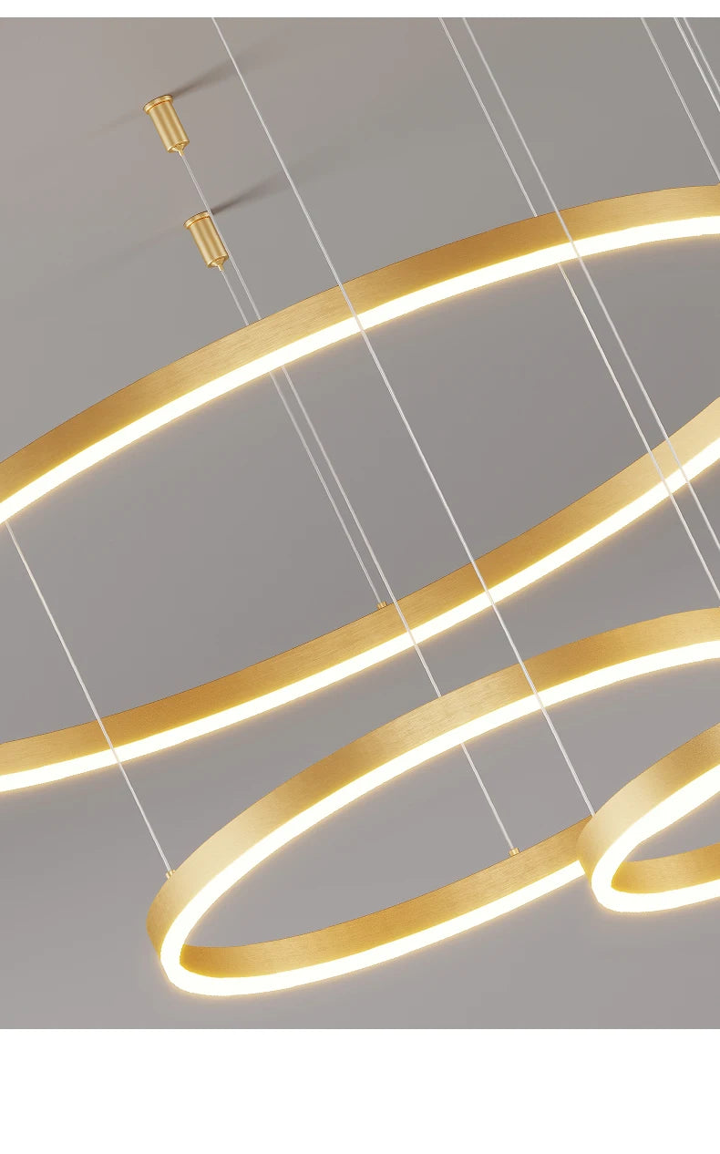 LED pendant light, minimalist modern home lighting, brushed ring ceiling, dining room pendant light, gold and black frame light