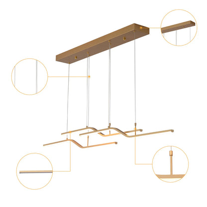 Gold 3-Light Linear LED Pendant Kitchen Light Modern Simple Style Dining Room Lighting Chandelier Dimmable
