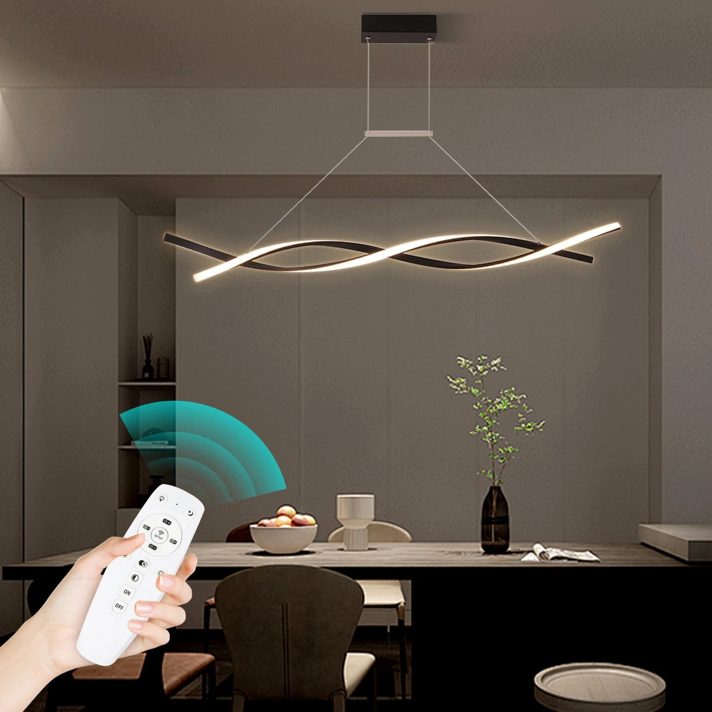 46W Modern Pendant Light with Remote Control 110V Adjustable Height Ceiling Mount Three Color Temperature Light AI Terminal