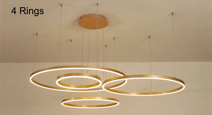 LED pendant light, minimalist modern home lighting, brushed ring ceiling, dining room pendant light, gold and black frame light