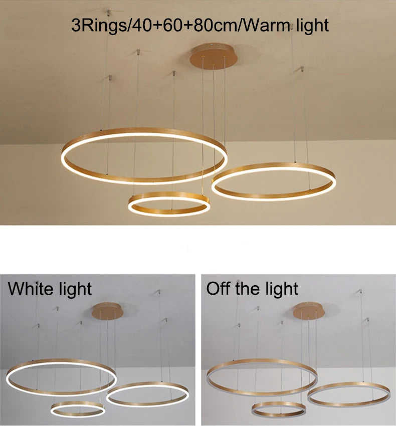 LED pendant light, minimalist modern home lighting, brushed ring ceiling, dining room pendant light, gold and black frame light