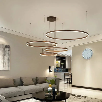 LED pendant light, minimalist modern home lighting, brushed ring ceiling, dining room pendant light, gold and black frame light