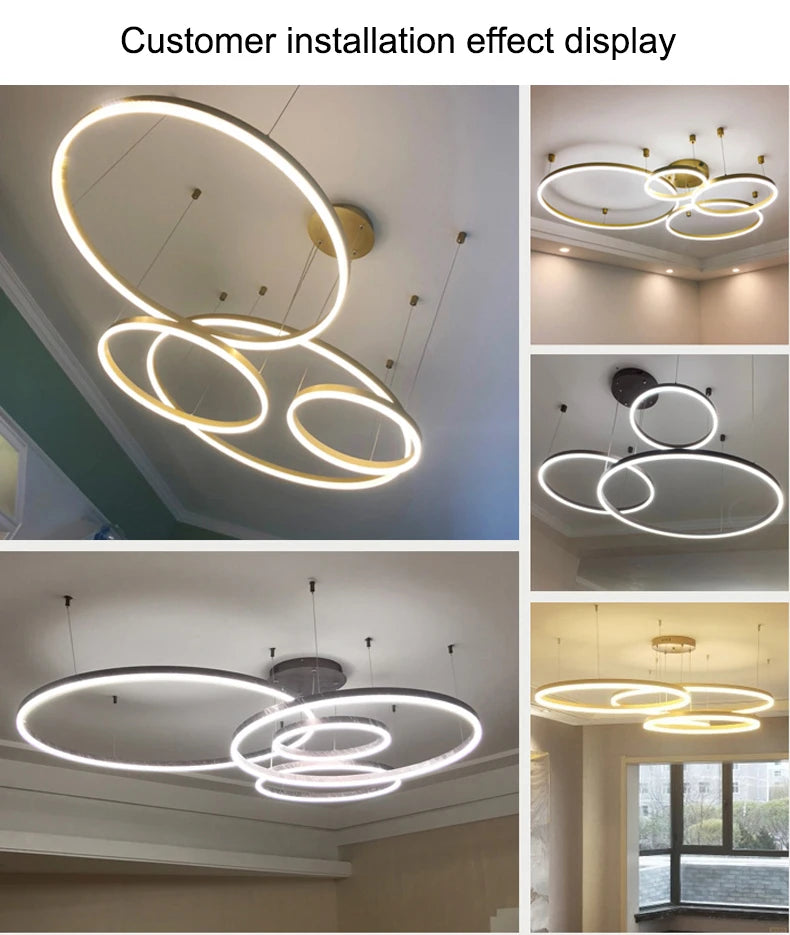 LED pendant light, minimalist modern home lighting, brushed ring ceiling, dining room pendant light, gold and black frame light