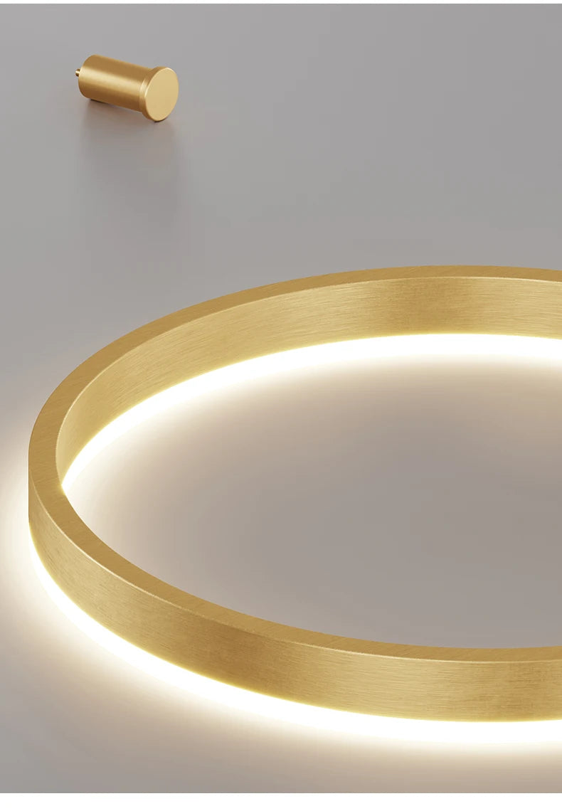 LED pendant light, minimalist modern home lighting, brushed ring ceiling, dining room pendant light, gold and black frame light