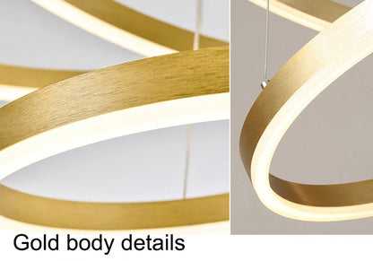 LED pendant light, minimalist modern home lighting, brushed ring ceiling, dining room pendant light, gold and black frame light
