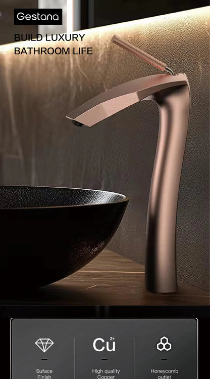 Luxury Brushed Gold Brass Bathroom Faucet Modern Ceramic Cartridge Basin Mixer Tap Hot&Cold Water Deck- Mounted Sink Fixtures