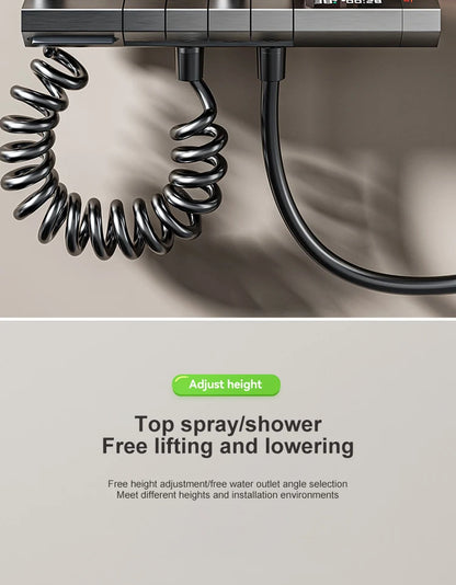 Space Aluminum Shower Set Gray Shower System Set Digital Display Piano Button With Ambient Light Bathroom Faucets Shower Head