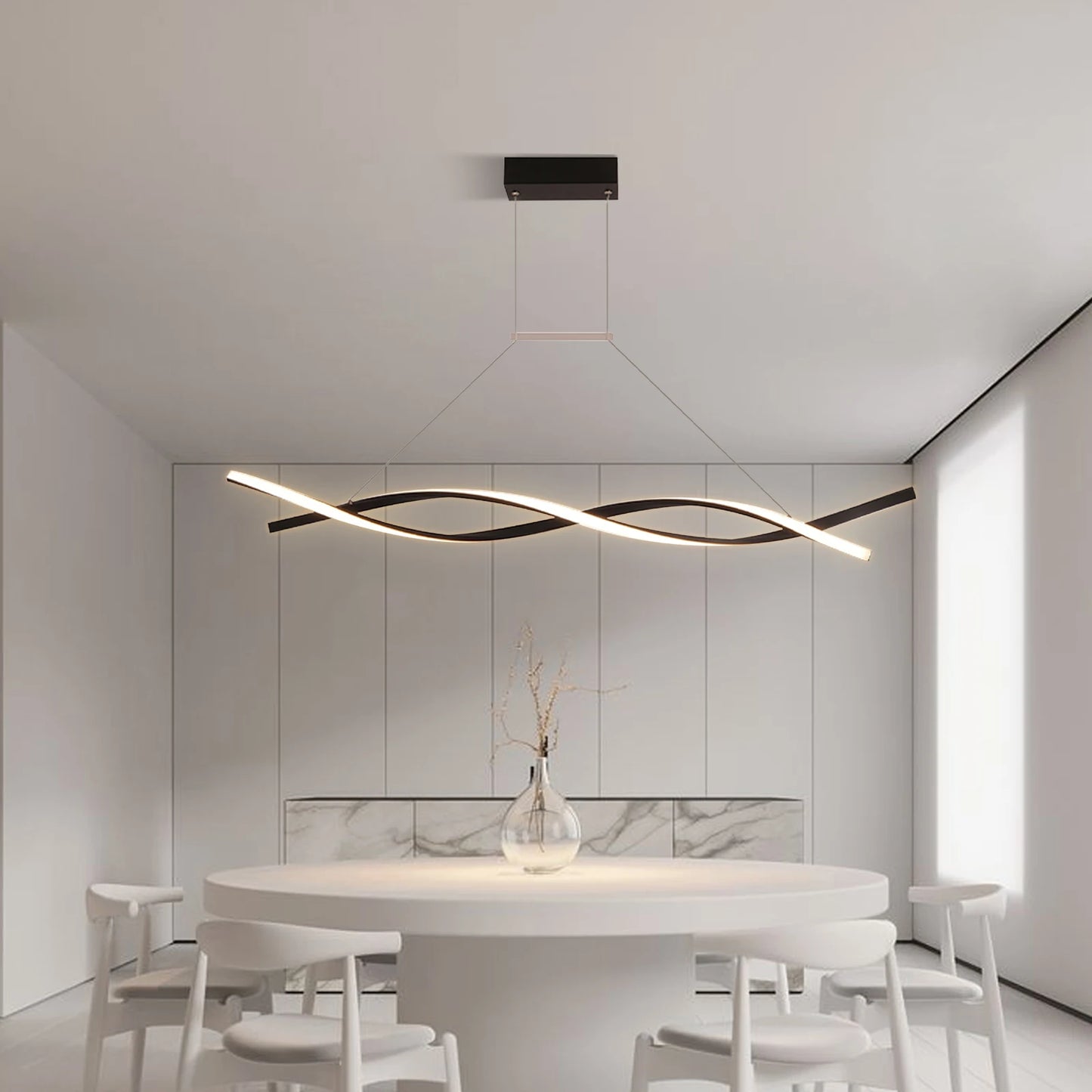 46W Modern Pendant Light with Remote Control 110V Adjustable Height Ceiling Mount Three Color Temperature Light AI Terminal