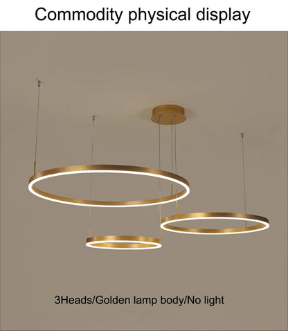 LED pendant light, minimalist modern home lighting, brushed ring ceiling, dining room pendant light, gold and black frame light