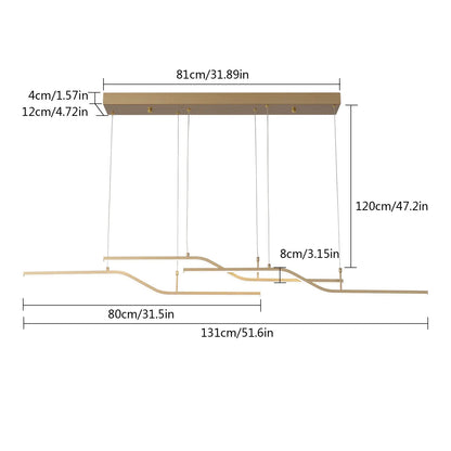 Gold 3-Light Linear LED Pendant Kitchen Light Modern Simple Style Dining Room Lighting Chandelier Dimmable