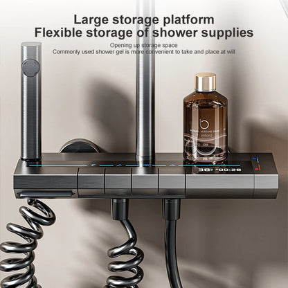 Space Aluminum Shower Set Gray Shower System Set Digital Display Piano Button With Ambient Light Bathroom Faucets Shower Head