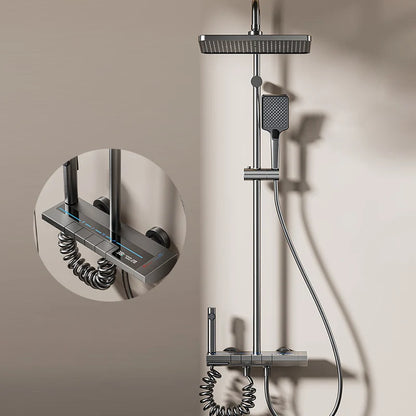 Space Aluminum Shower Set Gray Shower System Set Digital Display Piano Button With Ambient Light Bathroom Faucets Shower Head