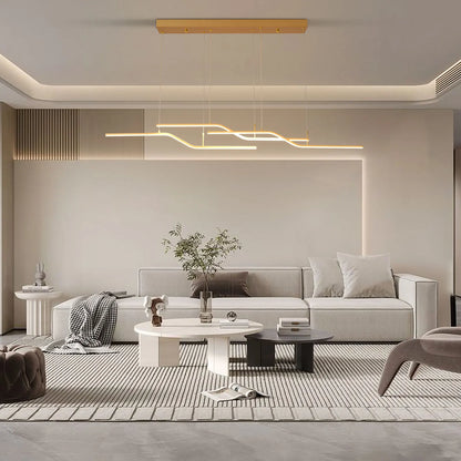 Gold 3-Light Linear LED Pendant Kitchen Light Modern Simple Style Dining Room Lighting Chandelier Dimmable