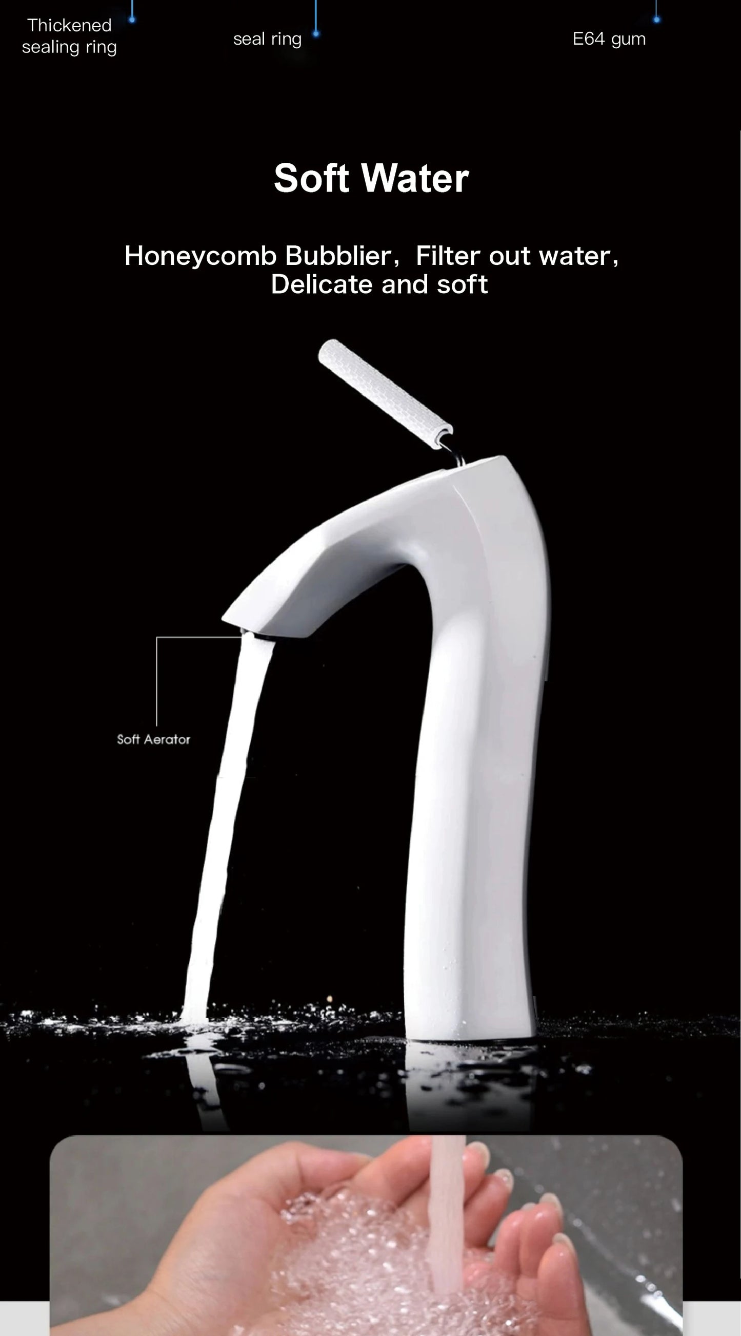 Luxury Brushed Gold Brass Bathroom Faucet Modern Ceramic Cartridge Basin Mixer Tap Hot&Cold Water Deck- Mounted Sink Fixtures