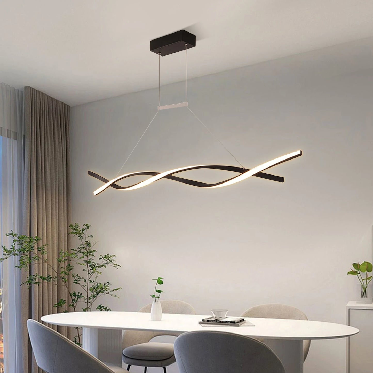 46W Modern Pendant Light with Remote Control 110V Adjustable Height Ceiling Mount Three Color Temperature Light AI Terminal