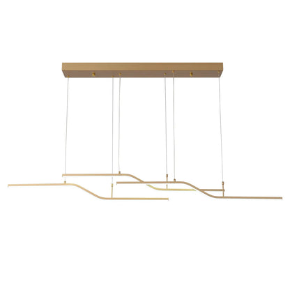 Gold 3-Light Linear LED Pendant Kitchen Light Modern Simple Style Dining Room Lighting Chandelier Dimmable