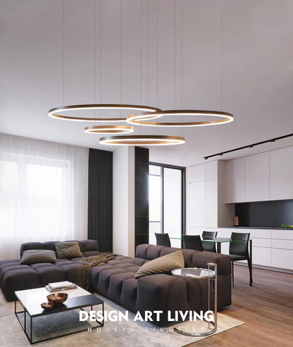 LED pendant light, minimalist modern home lighting, brushed ring ceiling, dining room pendant light, gold and black frame light
