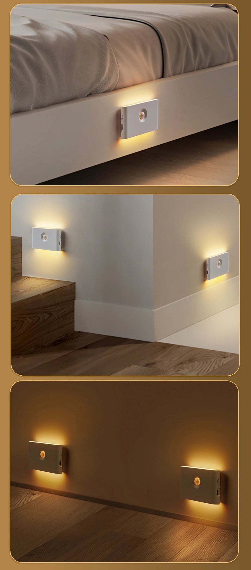 LED Induction Night Light Wireless USB Charging Human Body Induction Wall Light Bedroom Corridor Cabinet Bathroom Night Light