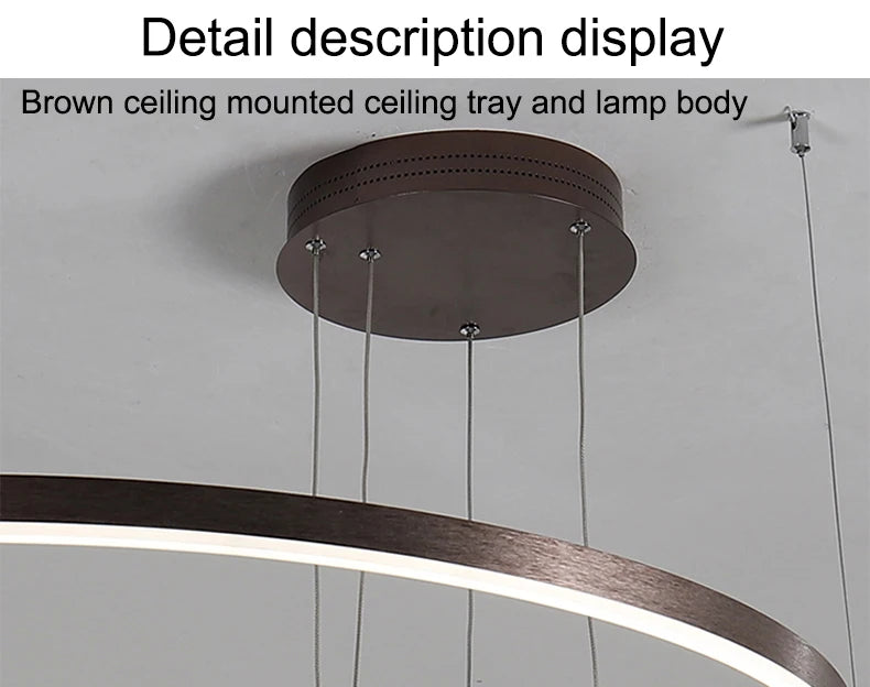 LED pendant light, minimalist modern home lighting, brushed ring ceiling, dining room pendant light, gold and black frame light