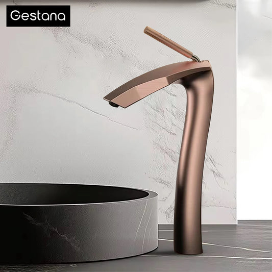 Luxury Brushed Gold Brass Bathroom Faucet Modern Ceramic Cartridge Basin Mixer Tap Hot&Cold Water Deck- Mounted Sink Fixtures