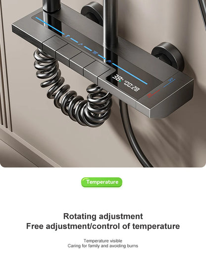 Space Aluminum Shower Set Gray Shower System Set Digital Display Piano Button With Ambient Light Bathroom Faucets Shower Head