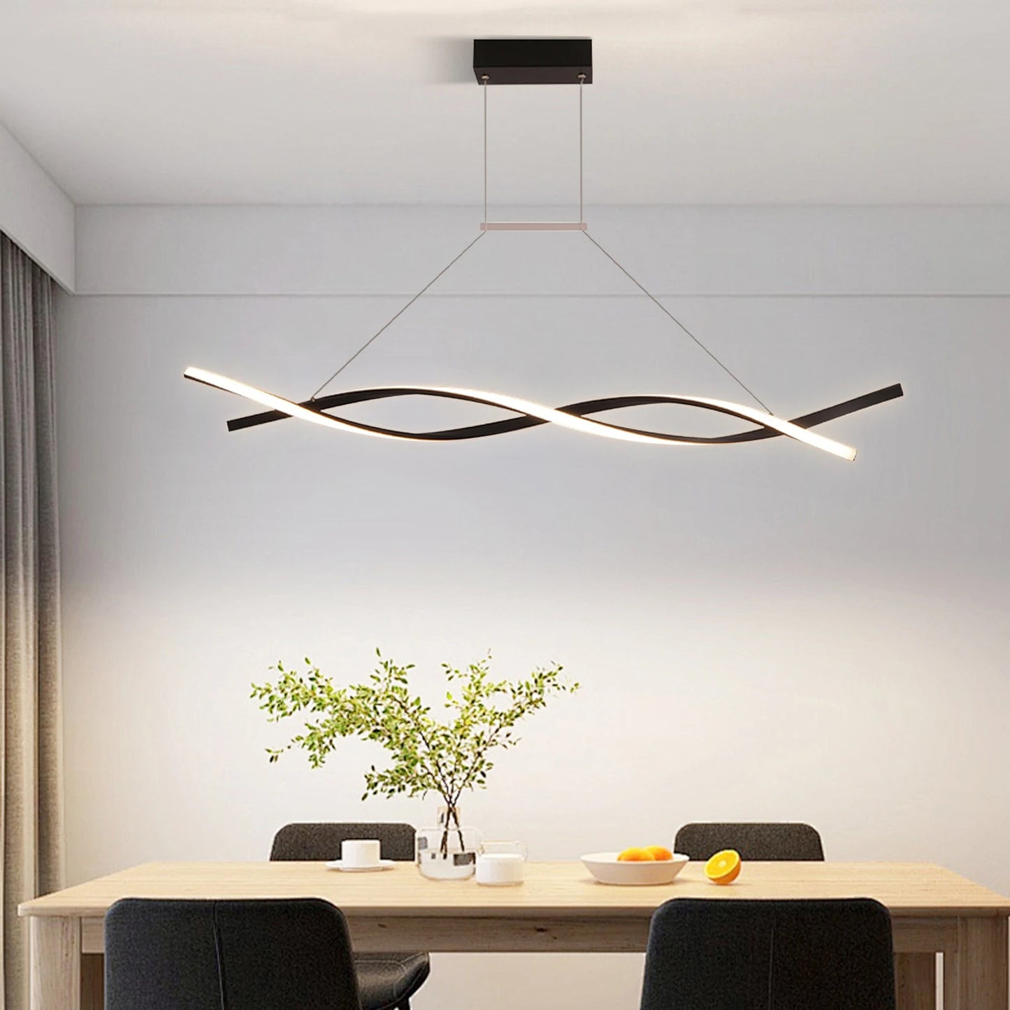 46W Modern Pendant Light with Remote Control 110V Adjustable Height Ceiling Mount Three Color Temperature Light AI Terminal