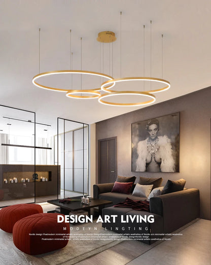 LED pendant light, minimalist modern home lighting, brushed ring ceiling, dining room pendant light, gold and black frame light