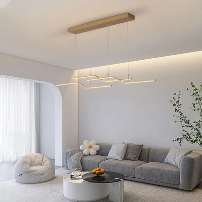 Gold 3-Light Linear LED Pendant Kitchen Light Modern Simple Style Dining Room Lighting Chandelier Dimmable
