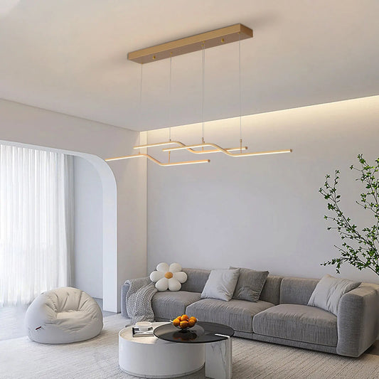 Gold 3-Light Linear LED Pendant Kitchen Light Modern Simple Style Dining Room Lighting Chandelier Dimmable